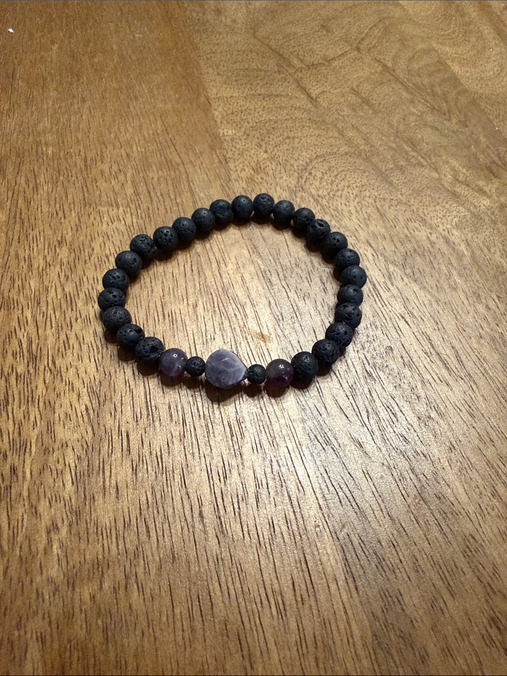 Lava Stone Beaded Bracelet with Amethyst Accent
